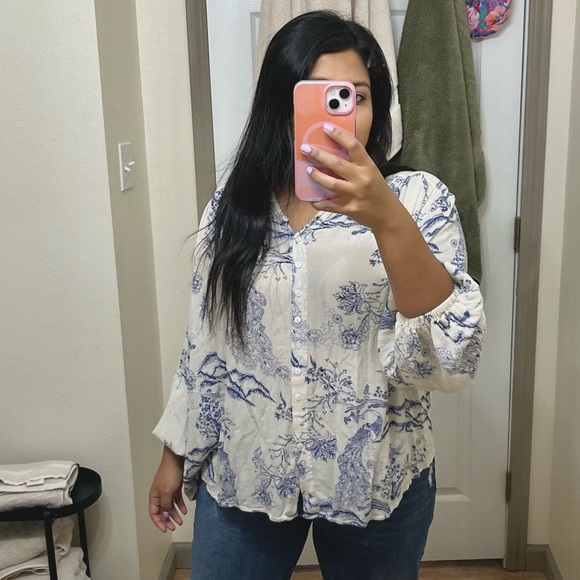 SOLD Free People Metallic Blooms ivory print top / tunic boho - Picture 8 of 9